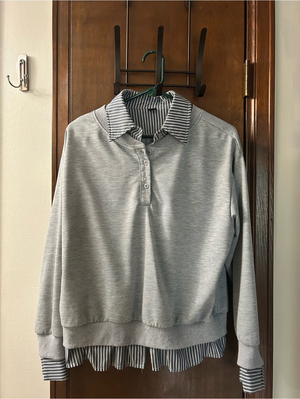 Layered Gray Striped Collar Pullover